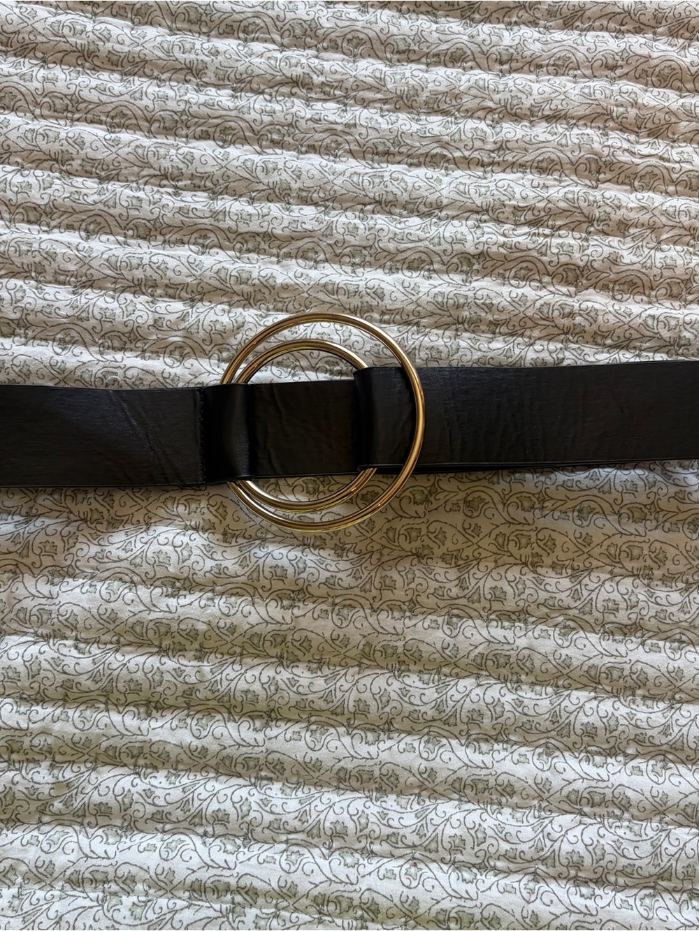 Wide Black Waist Belt with Double Gold Rings - Picture 2 of 4